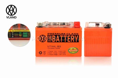 Аккумулятор 12В 4А Дельта гелевый оранжевый с индикатором заряда (113*69*86) &quot;VLAND&quot;