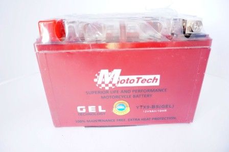 Аккумулятор 12В 9А/10HR (YTX9-BS)  гелевый красный &quot;MotoTech&quot; 150*85*h107